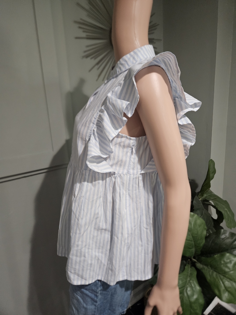 LaRoque Original Blue & White Stripe Ruffle Sleeve Babydoll Top – Size Medium - Picture 13 of 14